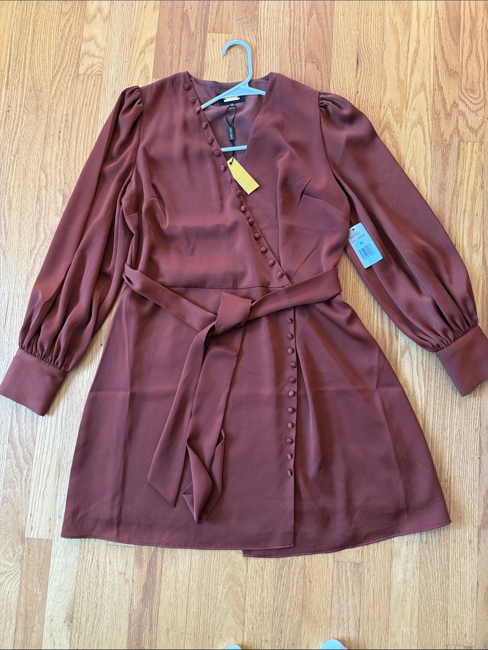 Alexia Admor Rust Brown Long-Sleeve Wrap Mini Dress with Belt